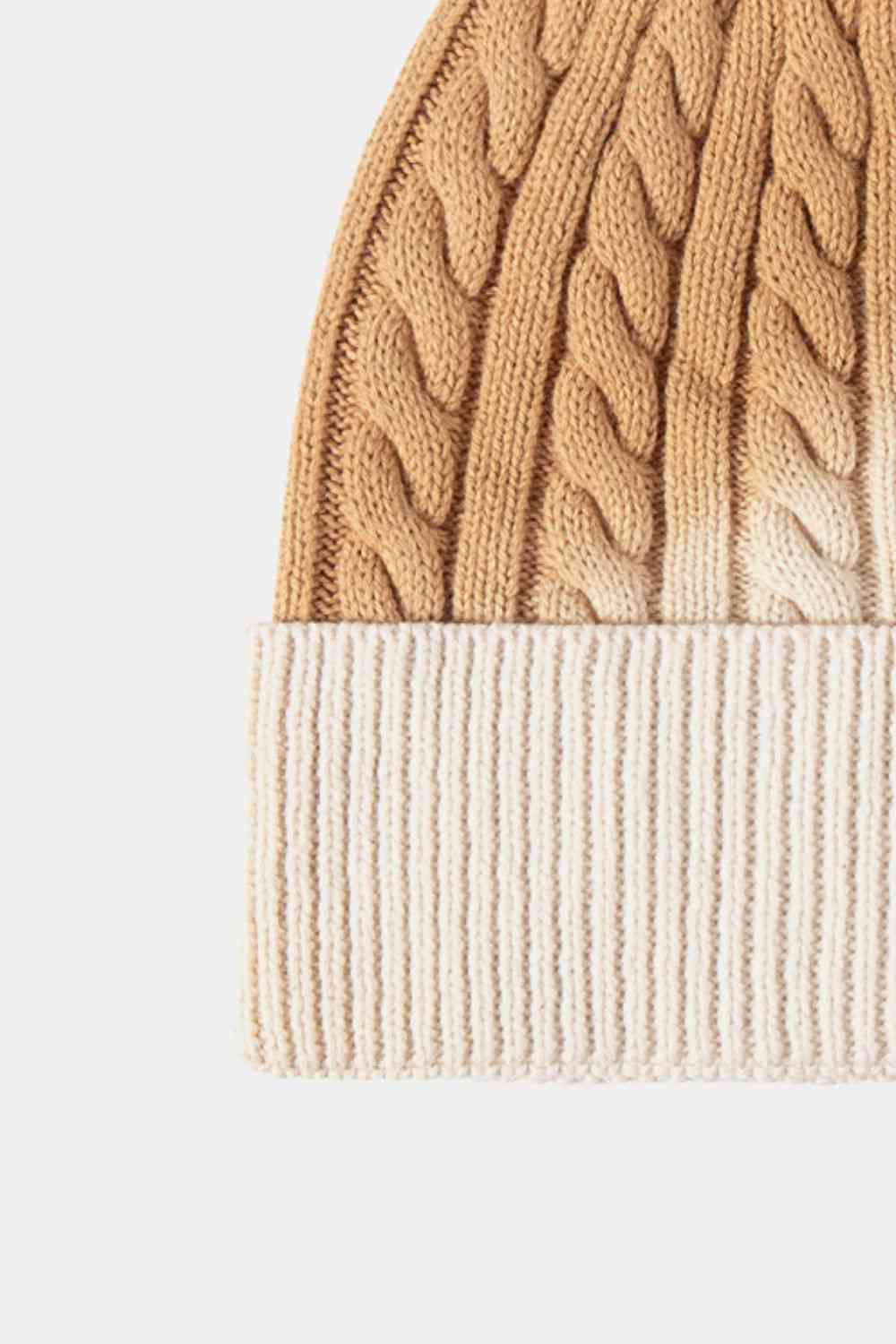 Contrast Tie-Dye Cable-Knit Cuffed Beanie - TRENDMELO