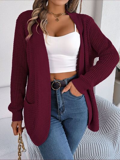 Open Front Long Sleeve Cardigan with Pockets - TRENDMELO