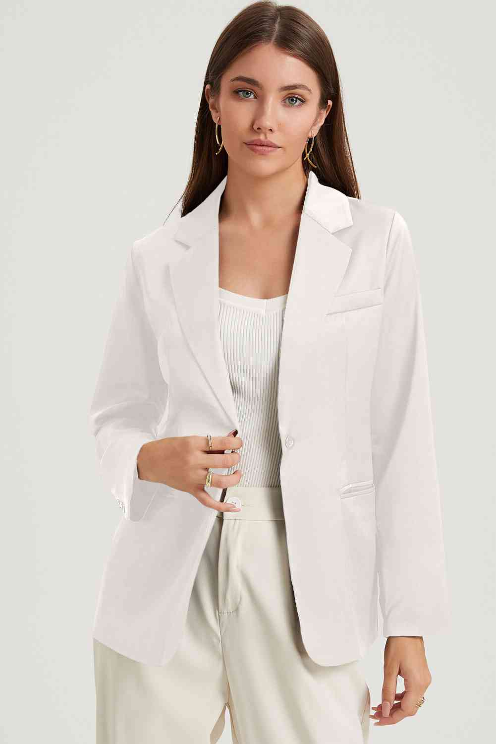 Long Sleeve Lapel Collar Blazer - TRENDMELO