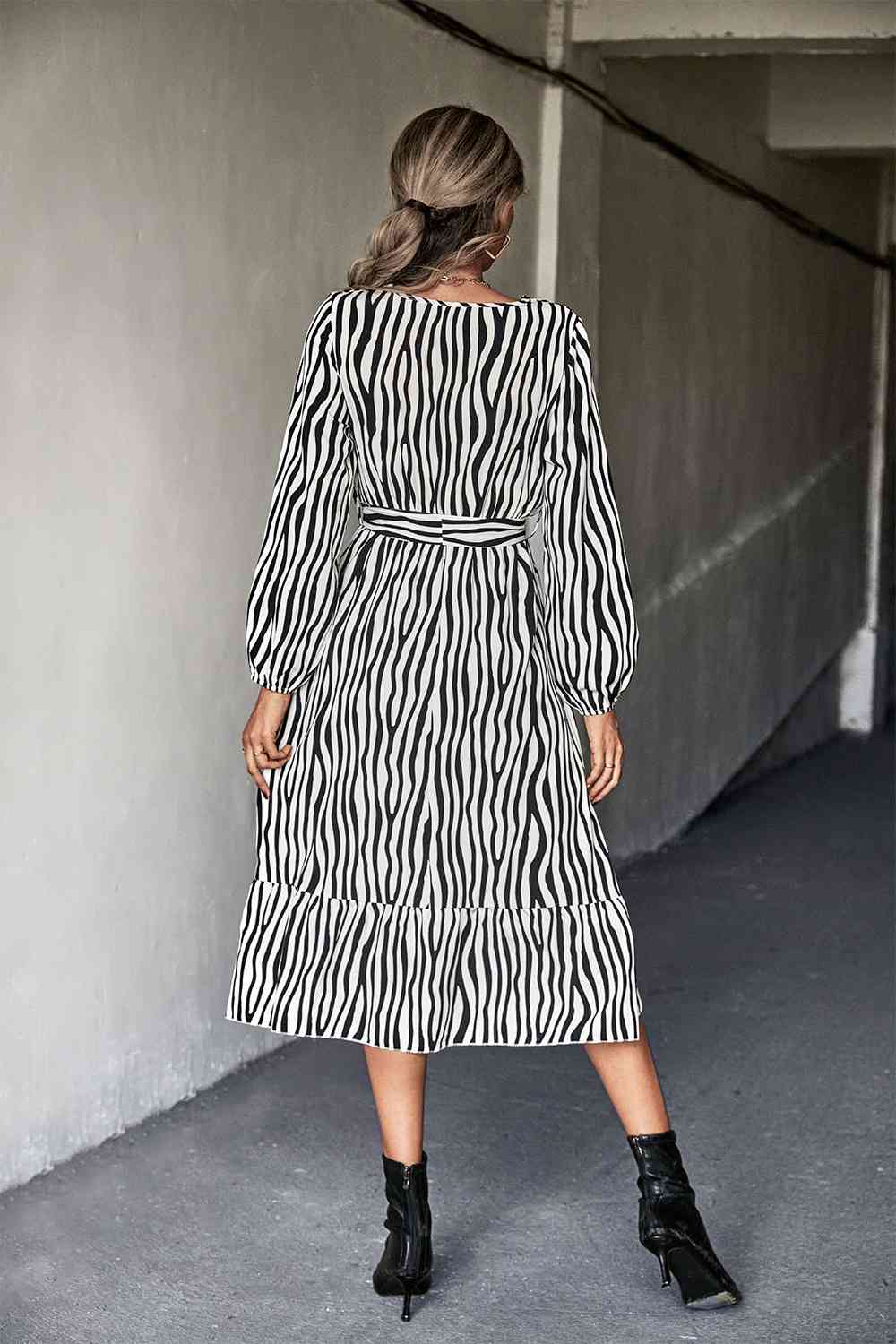 Animal Print Belted Midi Dress - TRENDMELO