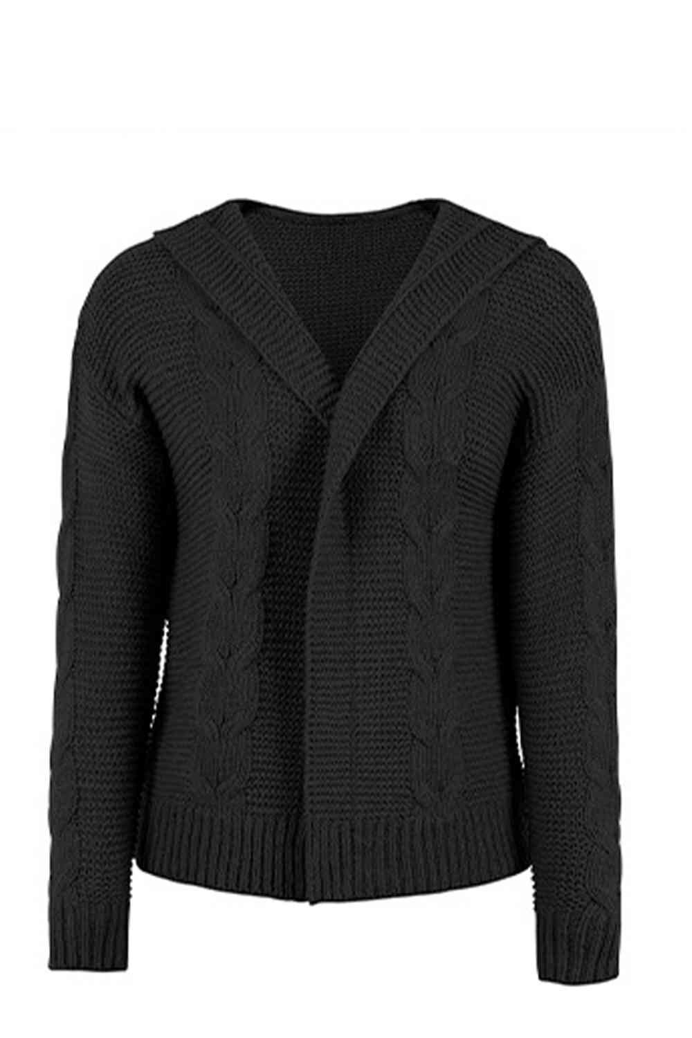 Cable-Knit Dropped Shoulder Hooded Cardigan - TRENDMELO