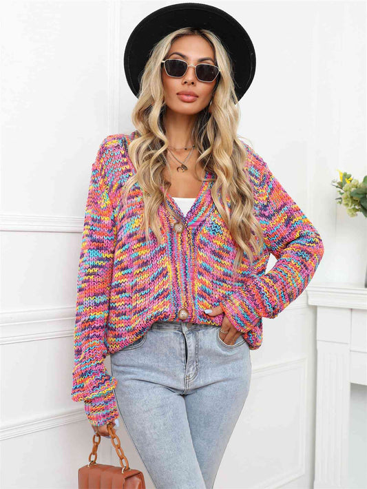 V-Neck Long Sleeve Cardigan - TRENDMELO