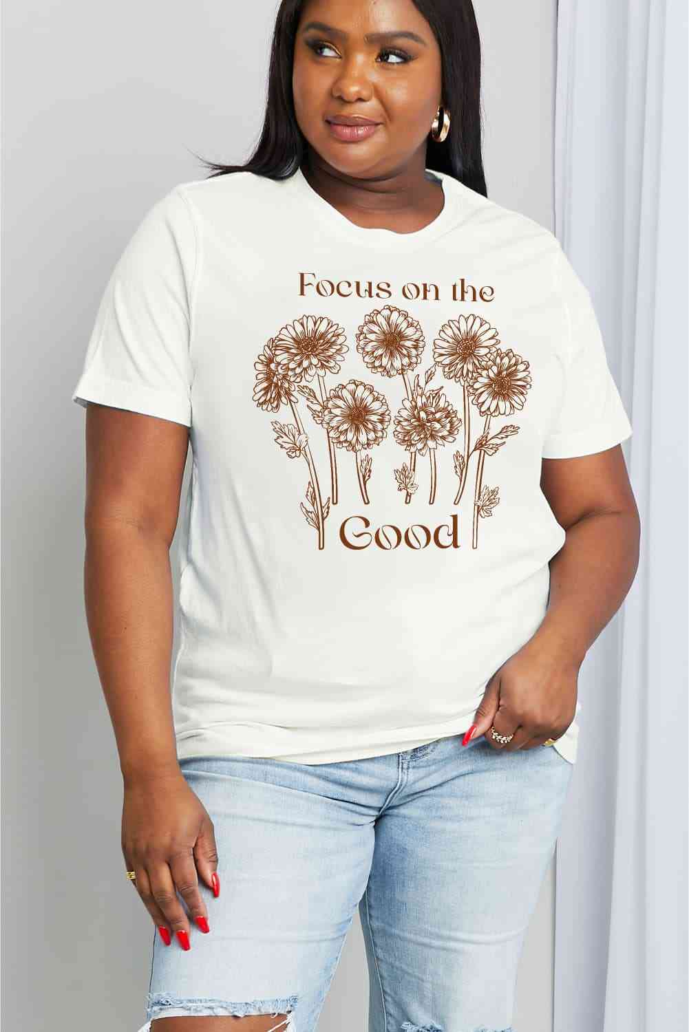 Simply Love Full Size FOCUS ON THE GOOD Graphic Cotton Tee - TRENDMELO