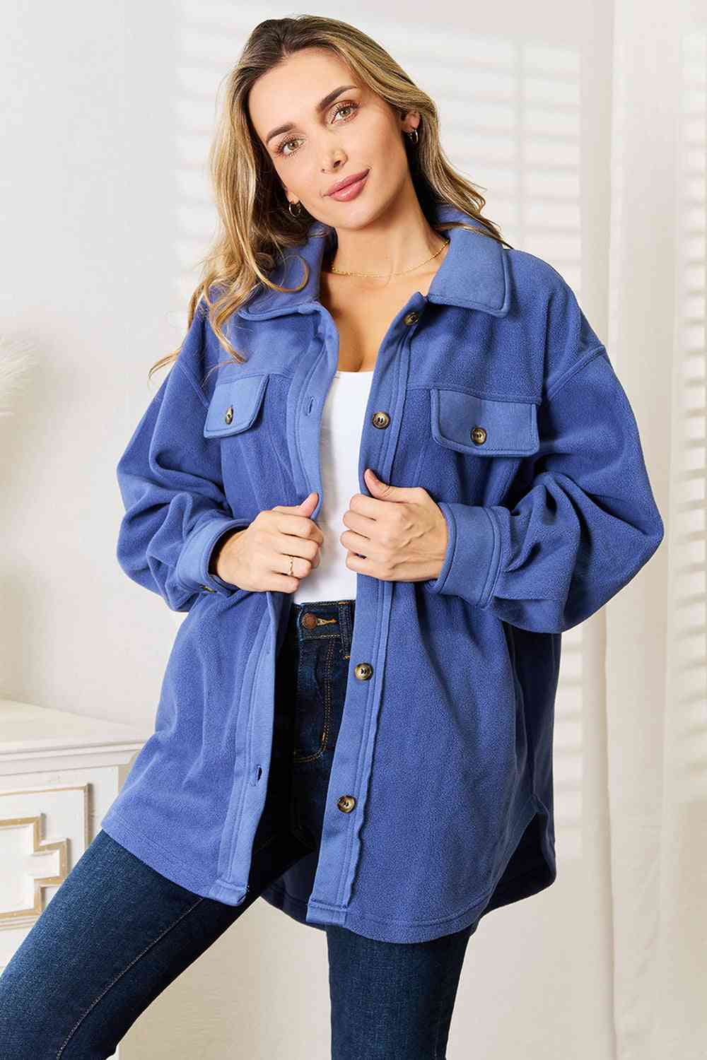 Heimish Cozy Girl Full Size Button Down Shacket - TRENDMELO