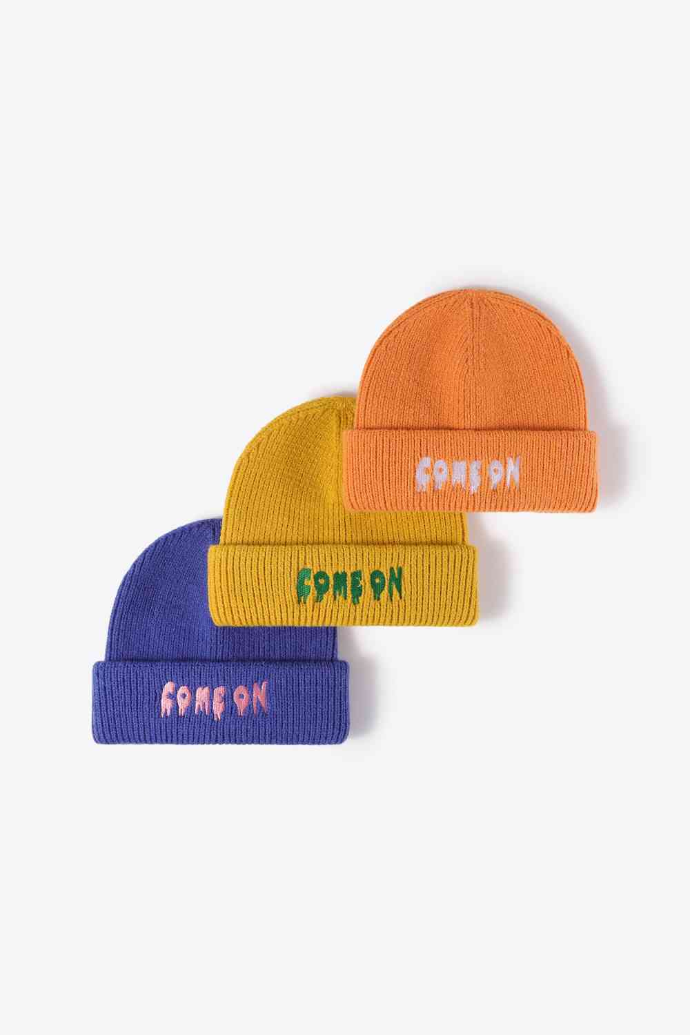 COME ON Embroidered Cuff Knit Beanie - TRENDMELO