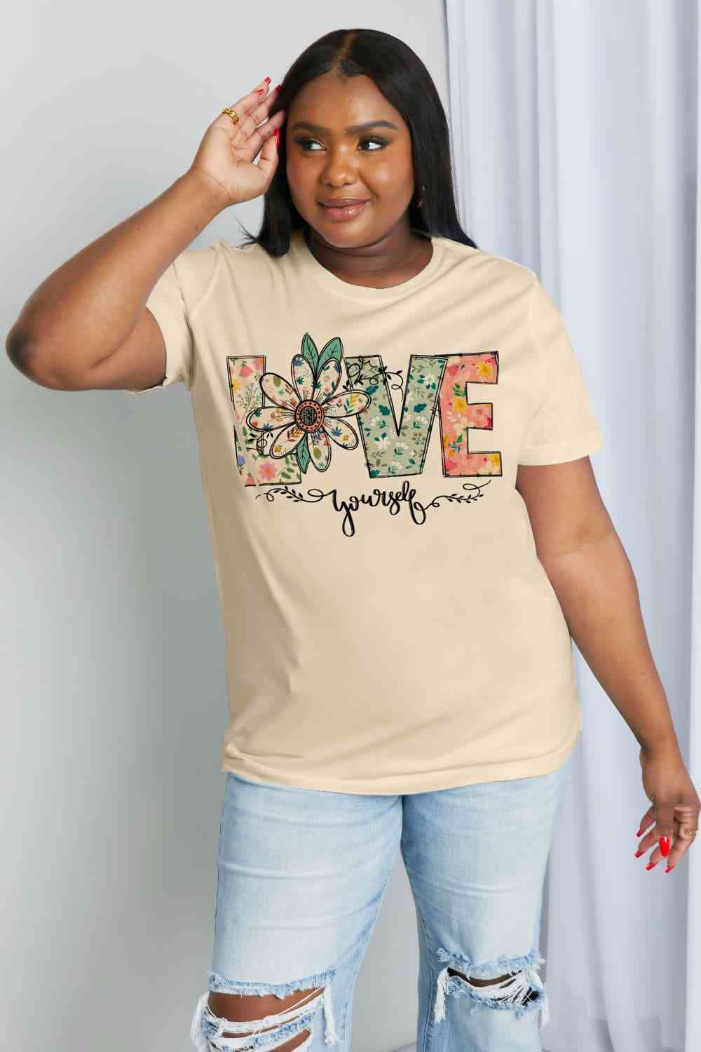 Simply Love Full Size LOVE YOURSELF Graphic Cotton Tee - TRENDMELO