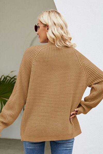 Open Front Raglan Sleeve Pocketed Cardigan - TRENDMELO