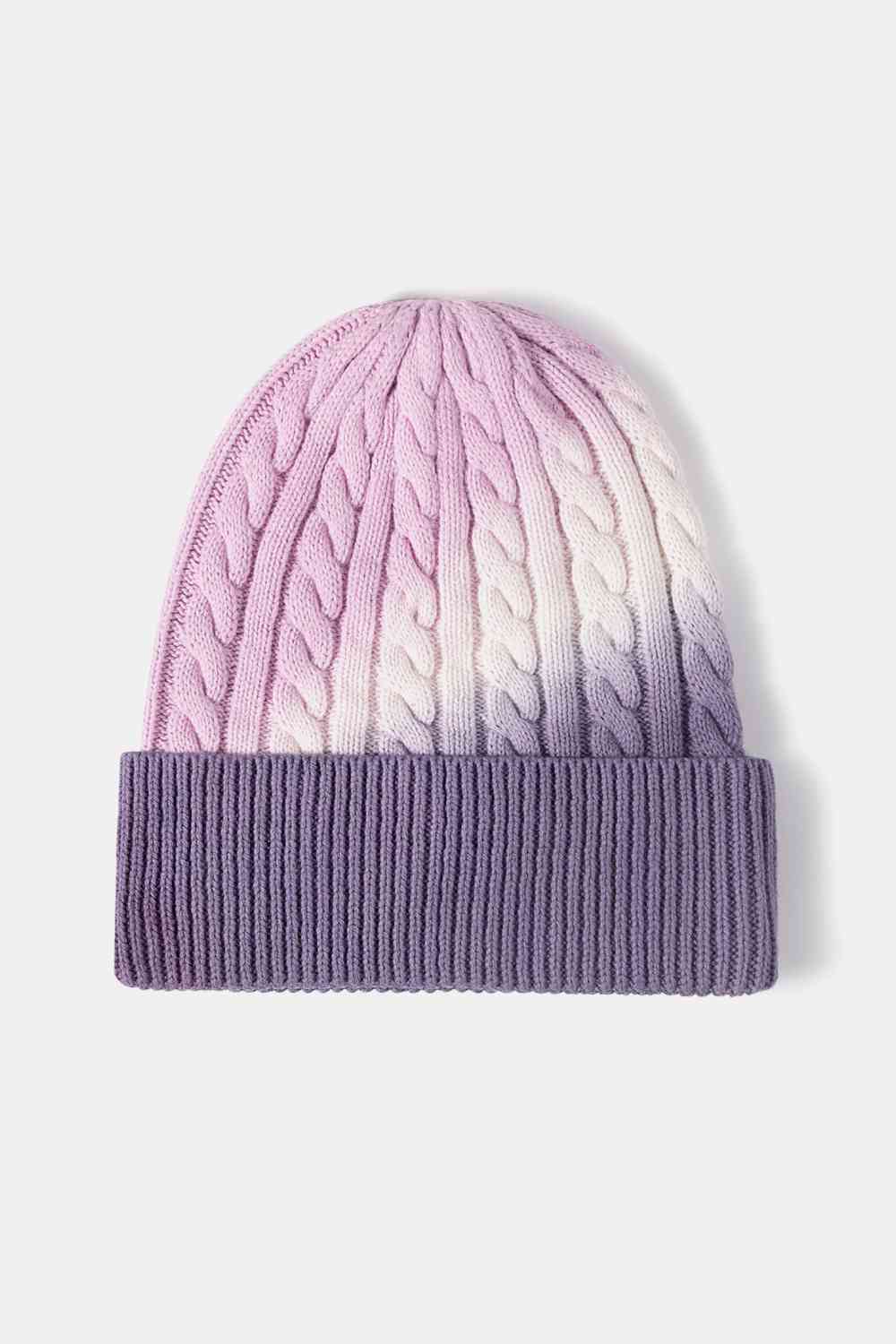 Contrast Tie-Dye Cable-Knit Cuffed Beanie - TRENDMELO