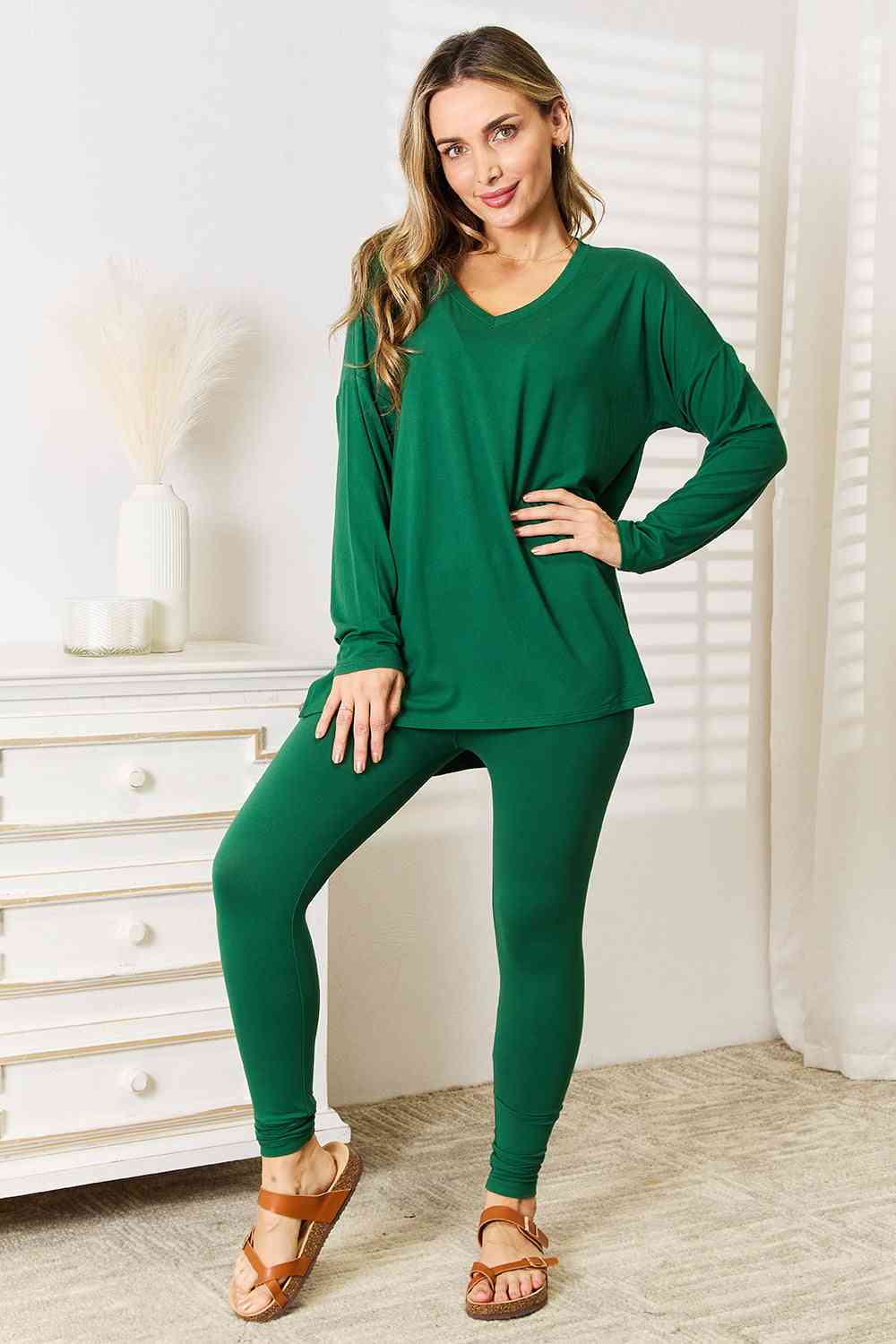 Zenana Lazy Days Full Size Long Sleeve Top and Leggings Set - TRENDMELO