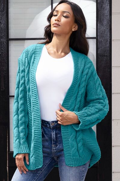 Open Front Cable-Knit Cardigan - TRENDMELO