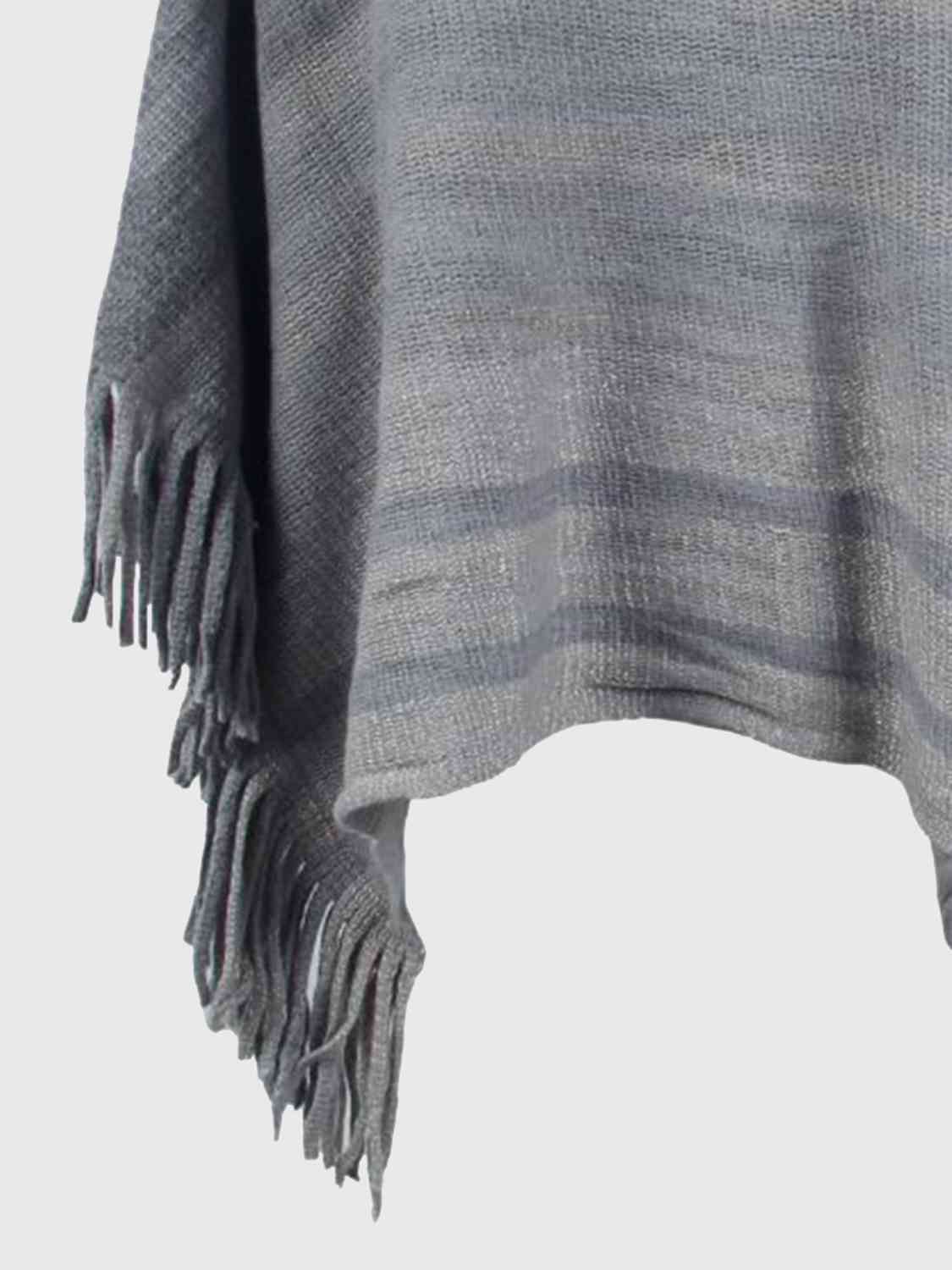 Striped Boat Neck Poncho with Fringes - TRENDMELO