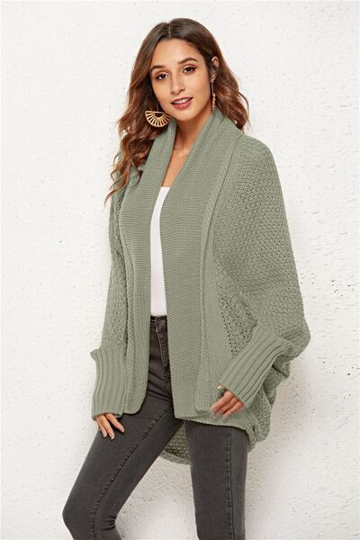 Open Front Batwing Sleeve Cardigan - TRENDMELO