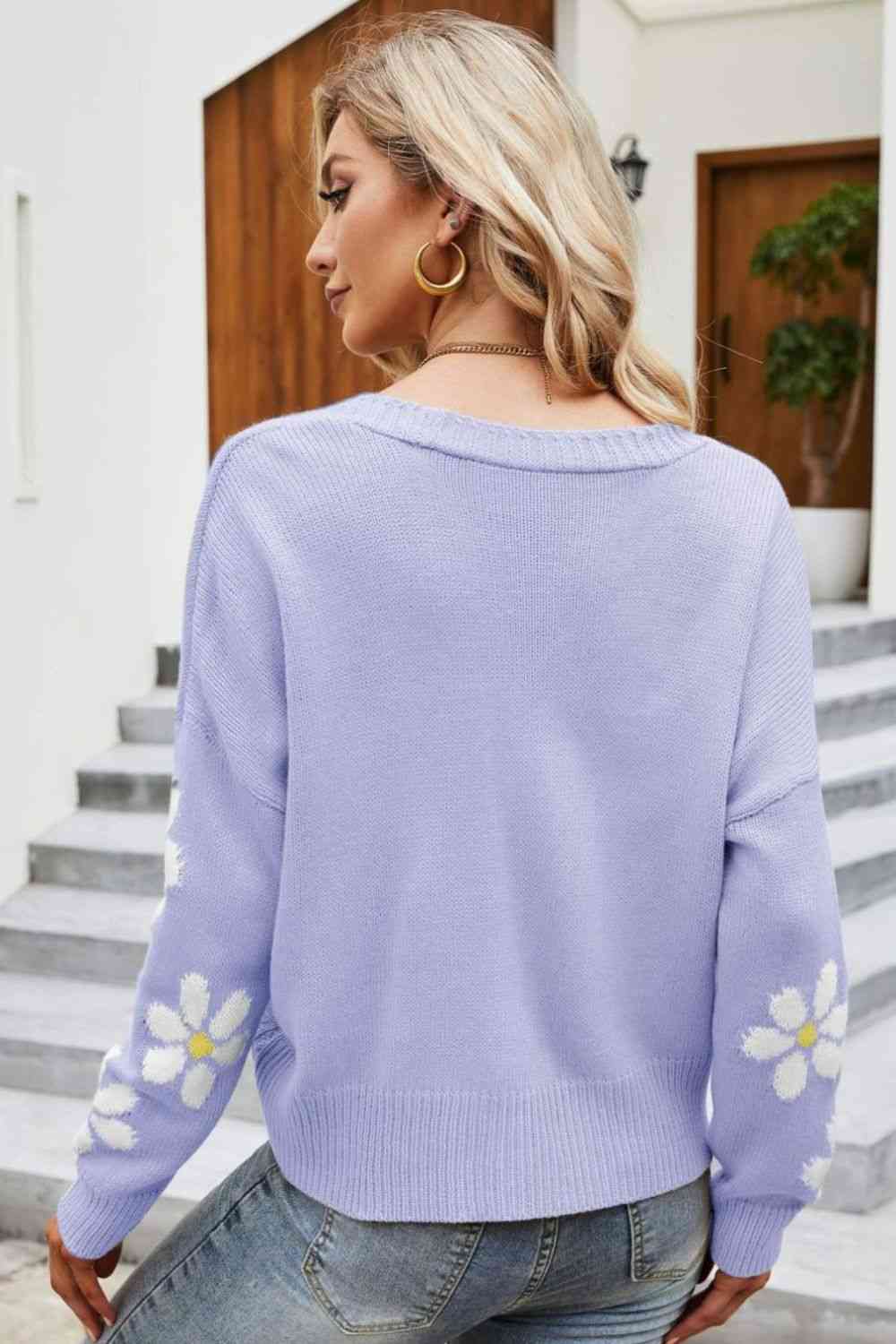 Floral Ribbed Trim Drop Shoulder Cardigan - TRENDMELO