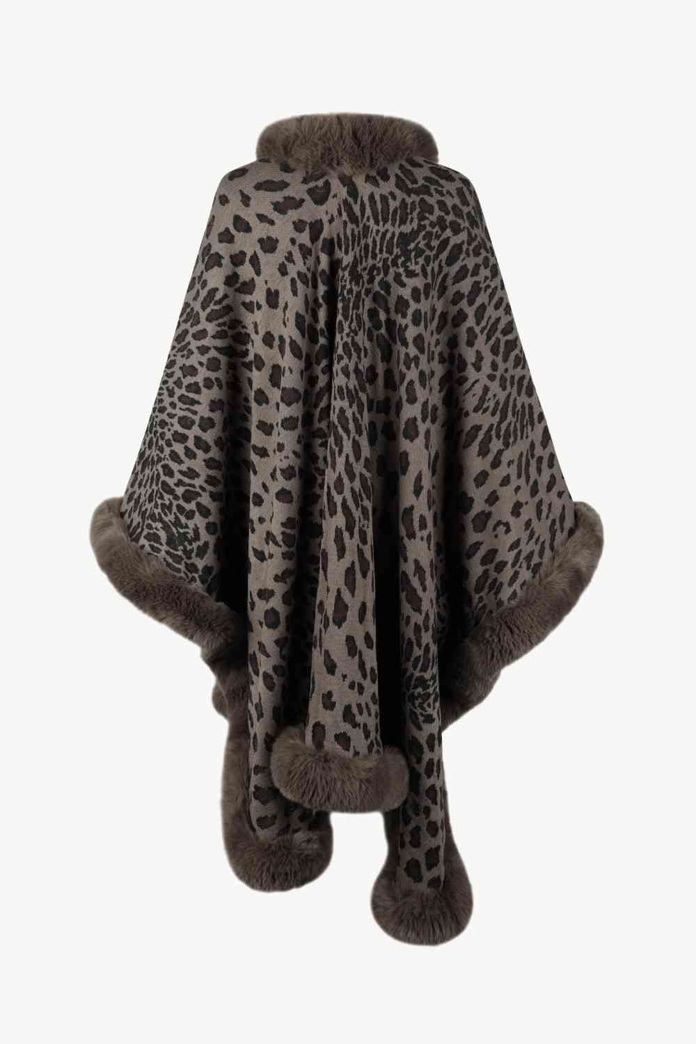 Leopard Open Front Poncho - TRENDMELO