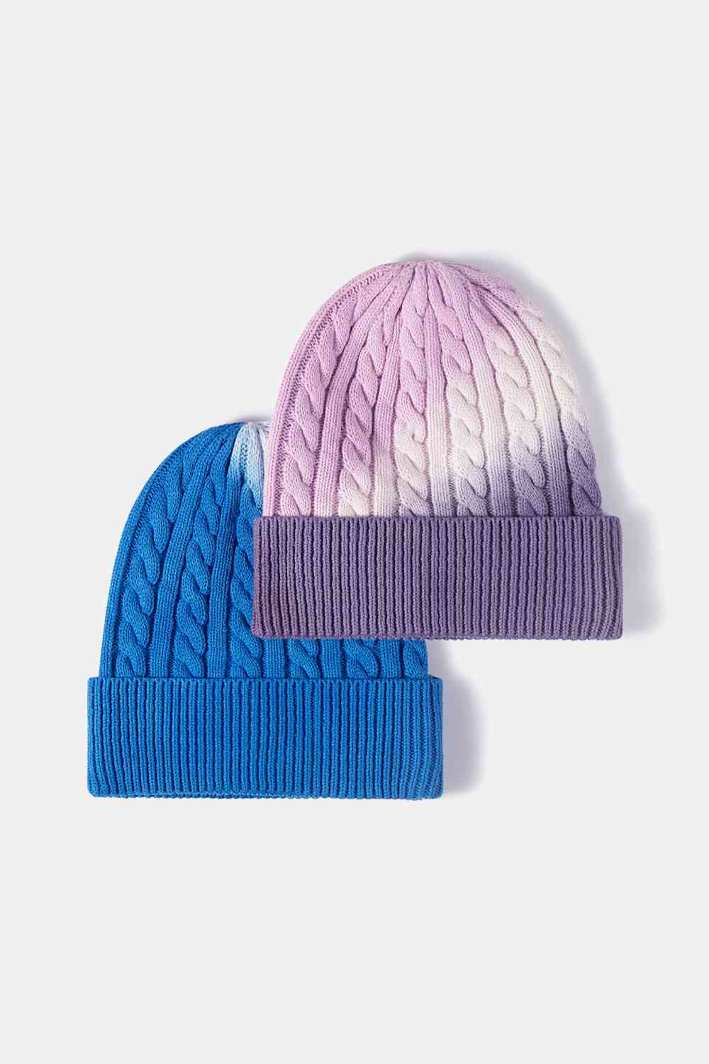 Contrast Tie-Dye Cable-Knit Cuffed Beanie - TRENDMELO