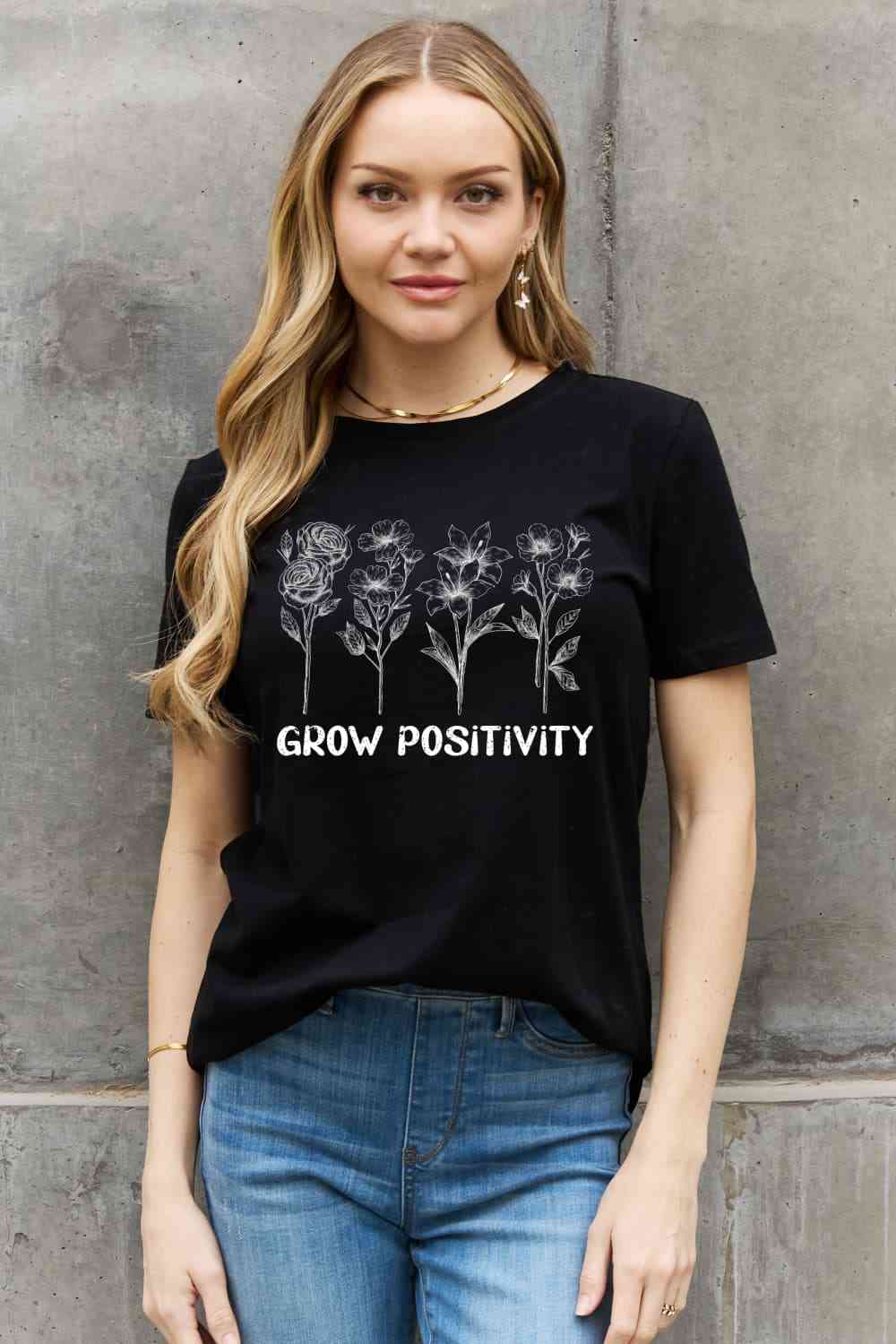 Simply Love GROW POSITIVITY Graphic Cotton Tee - TRENDMELO