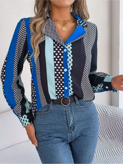 Polka Dot Contrast Long Sleeve Shirt - TRENDMELO