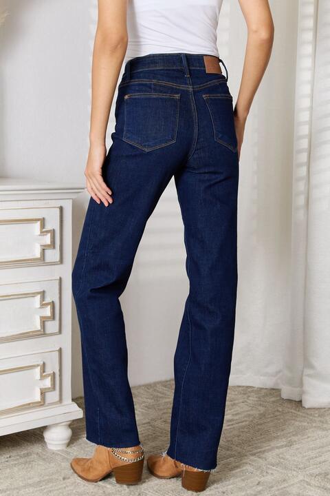 Judy Blue Full Size Raw Hem Straight Leg Jeans with Pockets - TRENDMELO