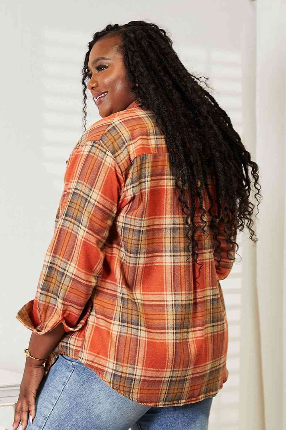 Double Take Plaid Dropped Shoulder Shirt - TRENDMELO