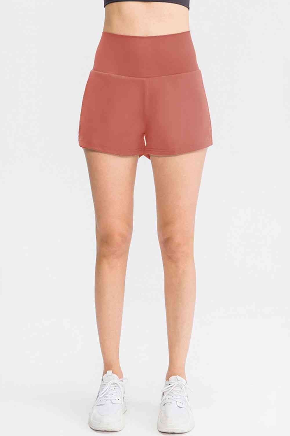 Wide Waistband Sports Shorts with Pockets - TRENDMELO