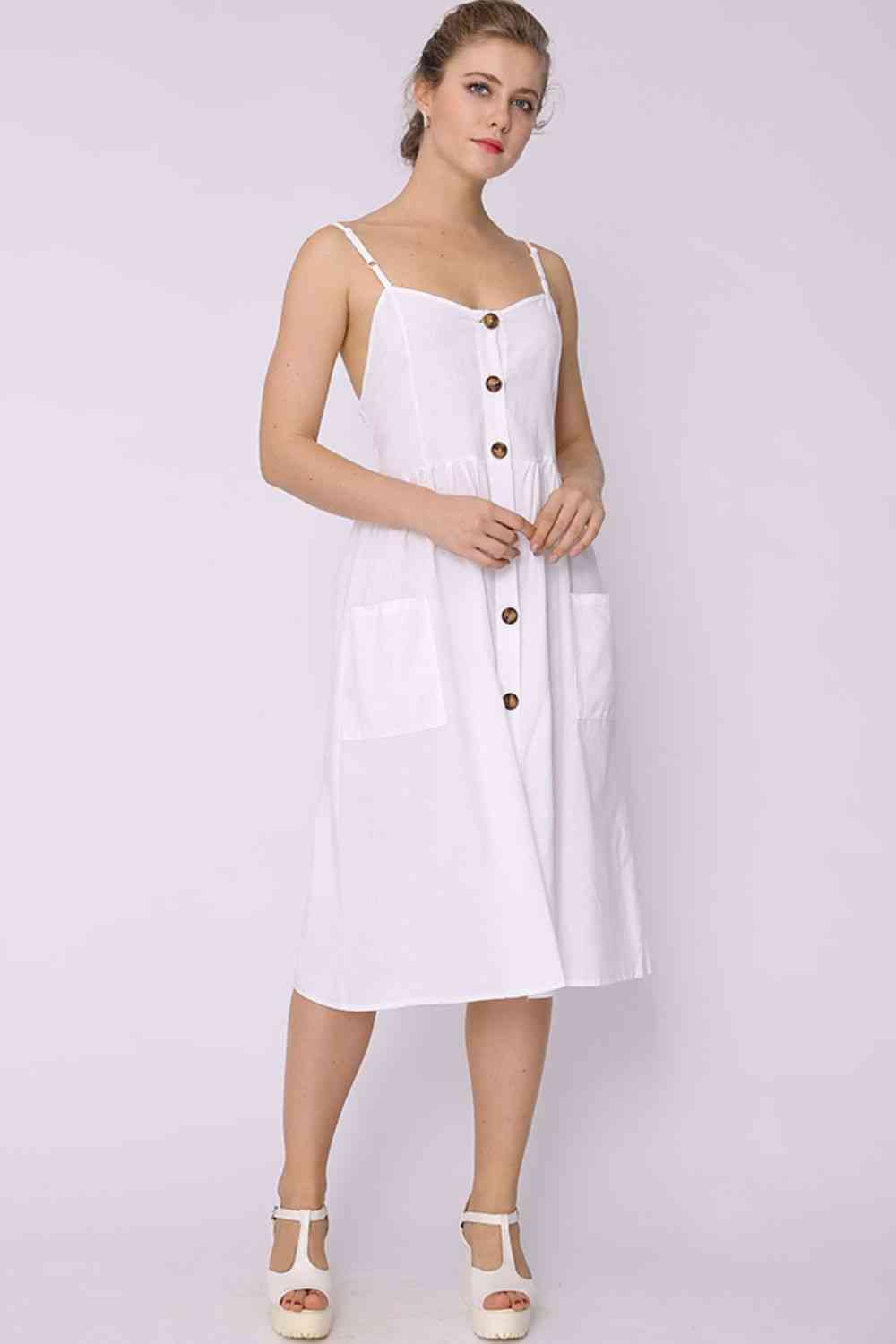 Spaghetti Strap Smocked Dress with Pockets - TRENDMELO