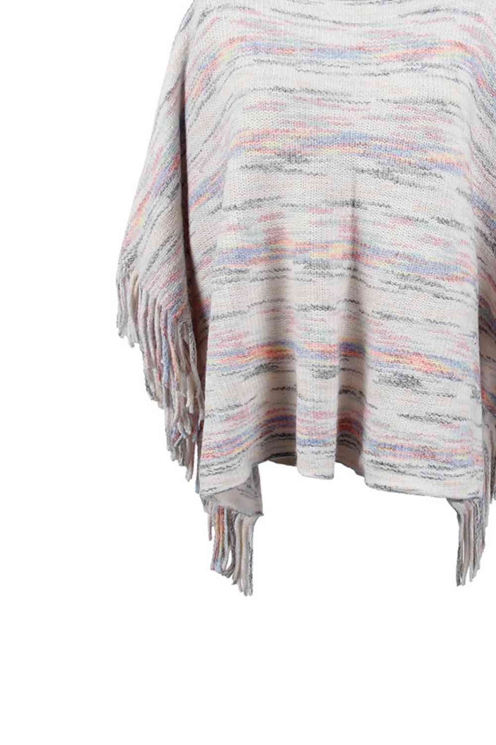 Round Neck Fringe Detail Sleeve Poncho - TRENDMELO