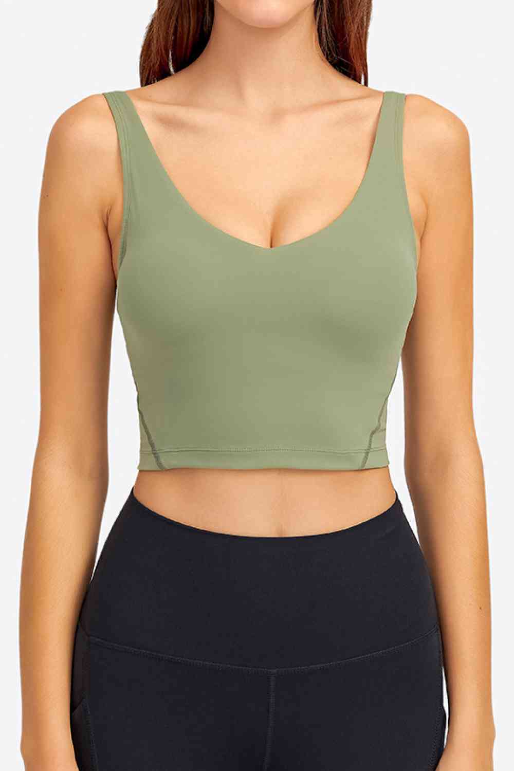 Deep V-Neck Crop Sports Bra - TRENDMELO