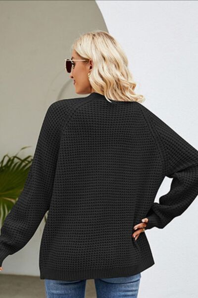 Open Front Raglan Sleeve Pocketed Cardigan - TRENDMELO