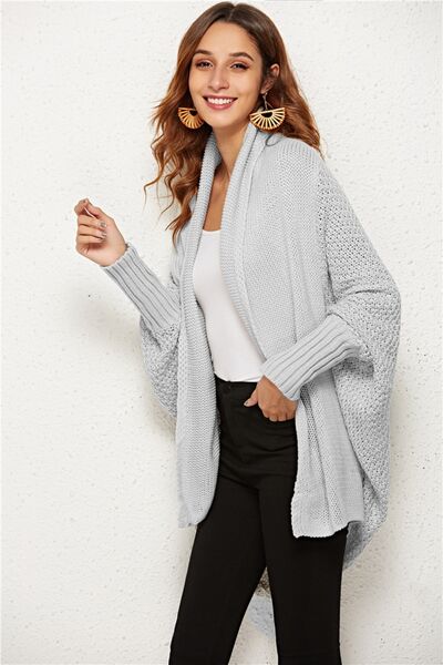 Open Front Batwing Sleeve Cardigan - TRENDMELO