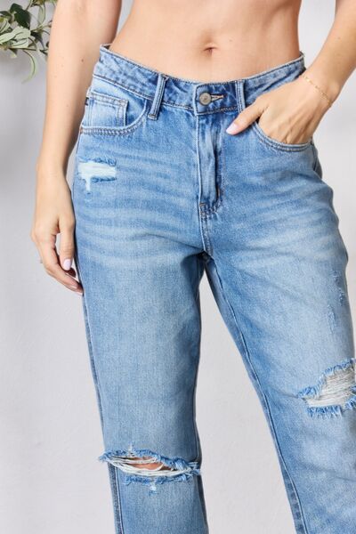 Judy Blue Full Size Distressed Raw Hem Straight Jeans - TRENDMELO