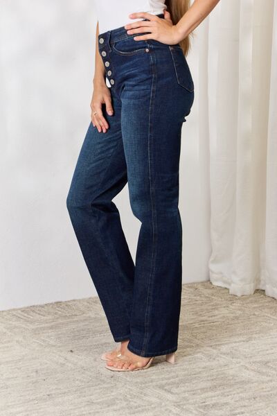 Judy Blue Full Size Button-Fly Straight Jeans - TRENDMELO