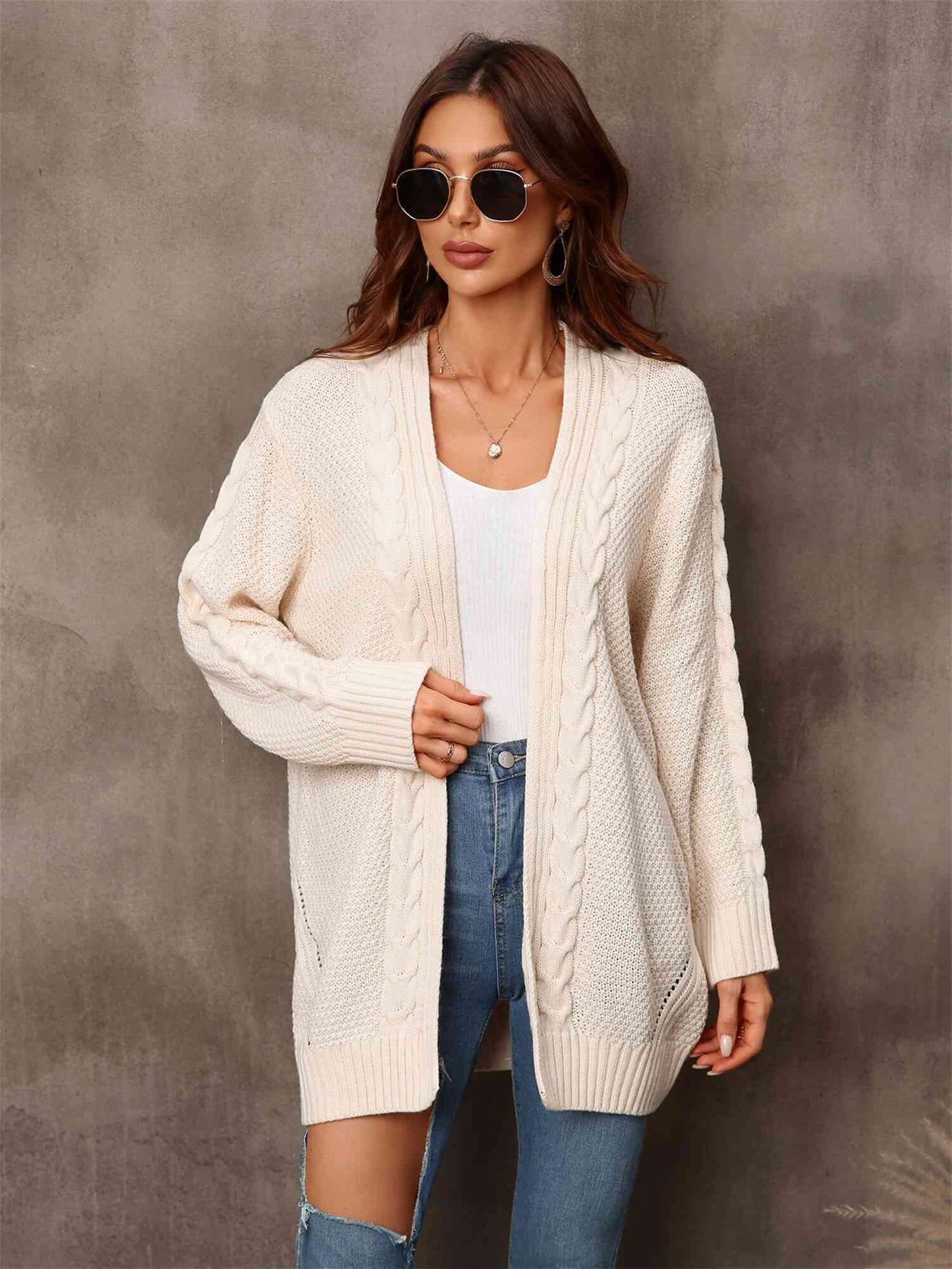 Warm Fall Mixed Knit Open Front Longline Cardigan - TRENDMELO