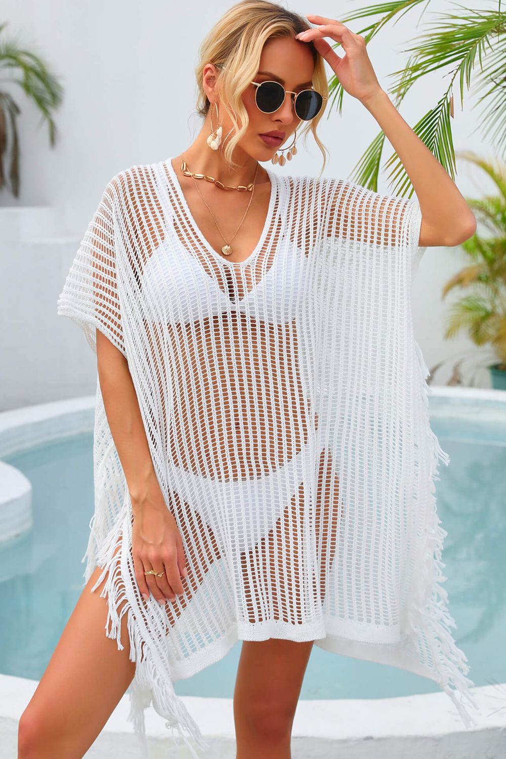 Fringe Trim Openwork Cover Up - TRENDMELO