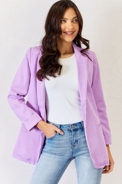 Zenana Open Front Long Sleeve Blazer - TRENDMELO