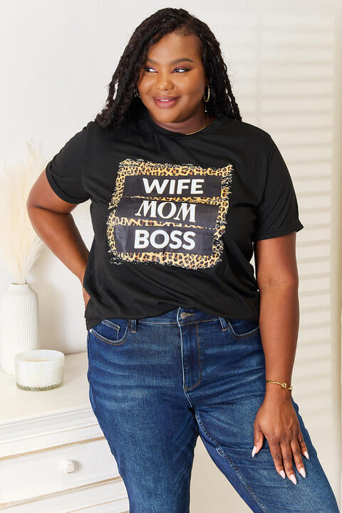 Simply Love WIFE MOM BOSS Leopard Graphic T-Shirt - TRENDMELO