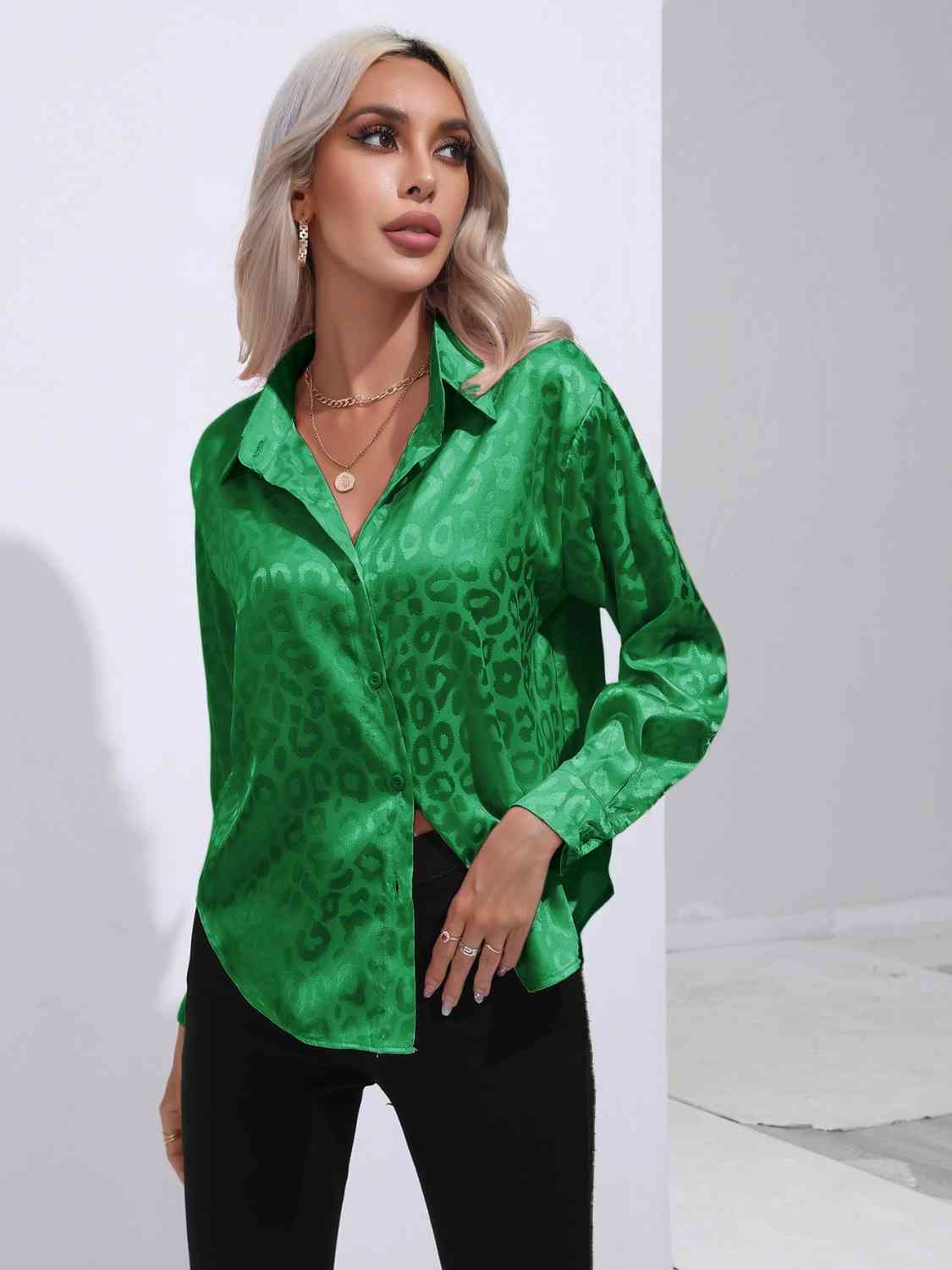 Printed Collared Neck Buttoned Shirt - TRENDMELO