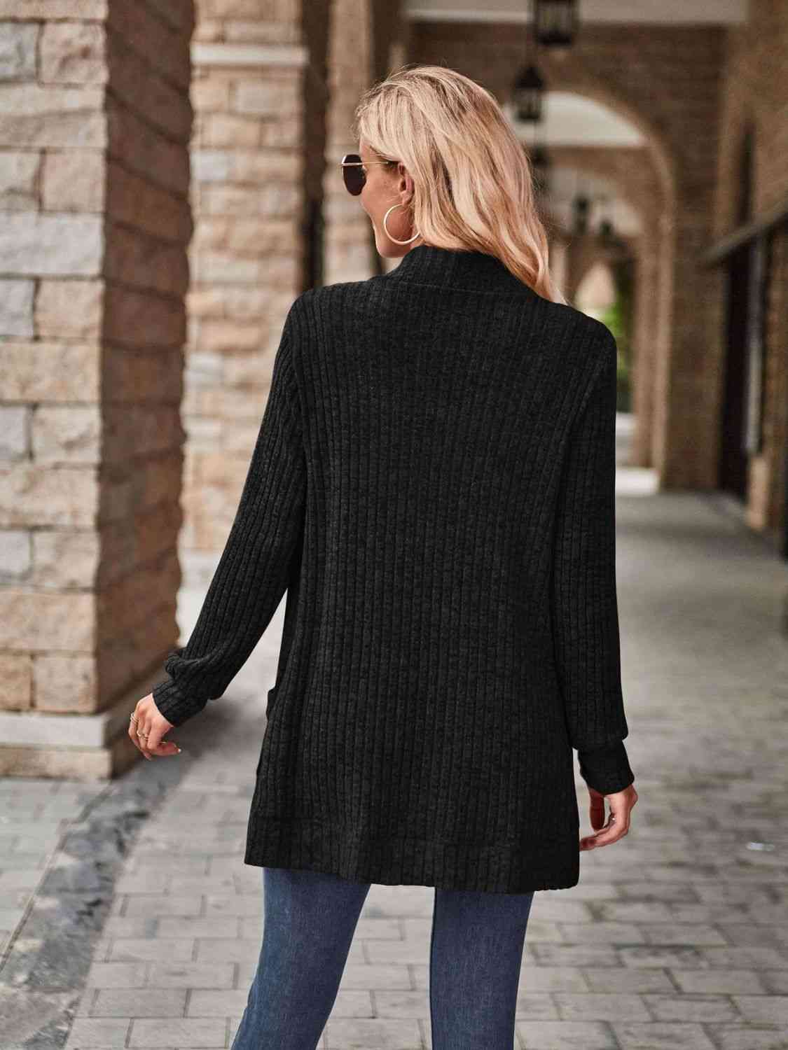 Open Front Cardigan with Pockets - TRENDMELO