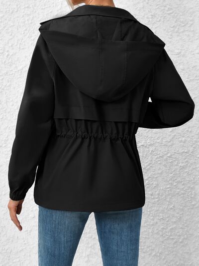 Drawstring Zip Up Hooded Jacket - TRENDMELO