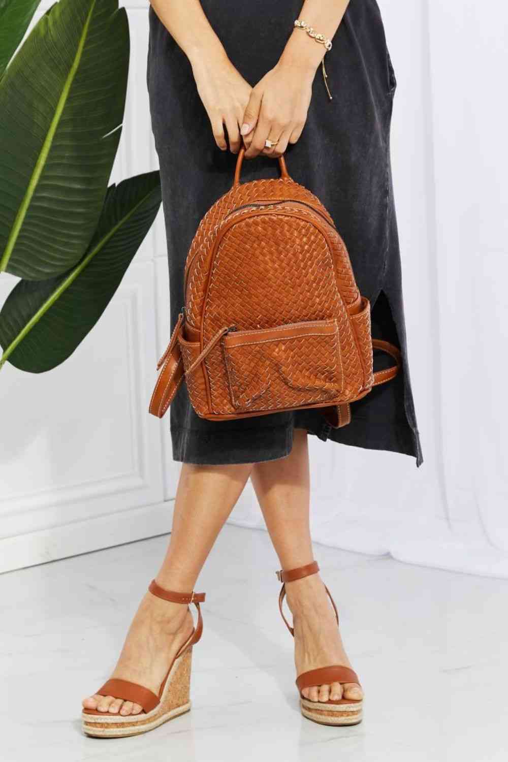 SHOMICO Certainly Chic Faux Leather Woven Backpack - TRENDMELO