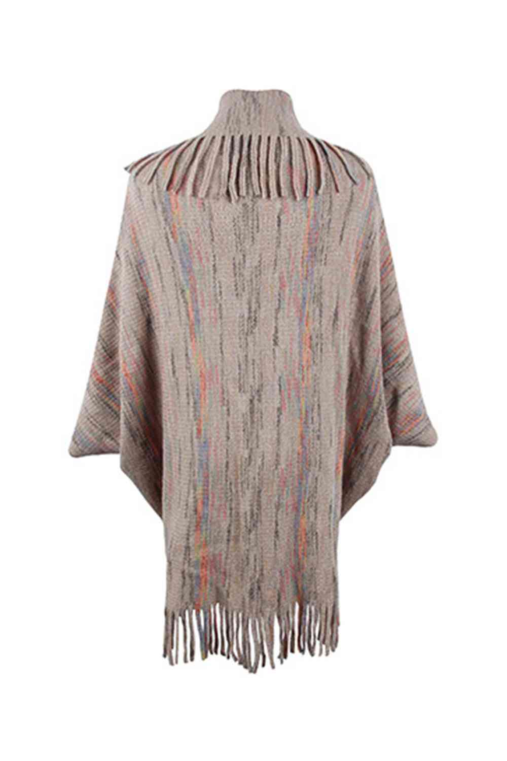 Fringe Detail Printed Poncho - TRENDMELO