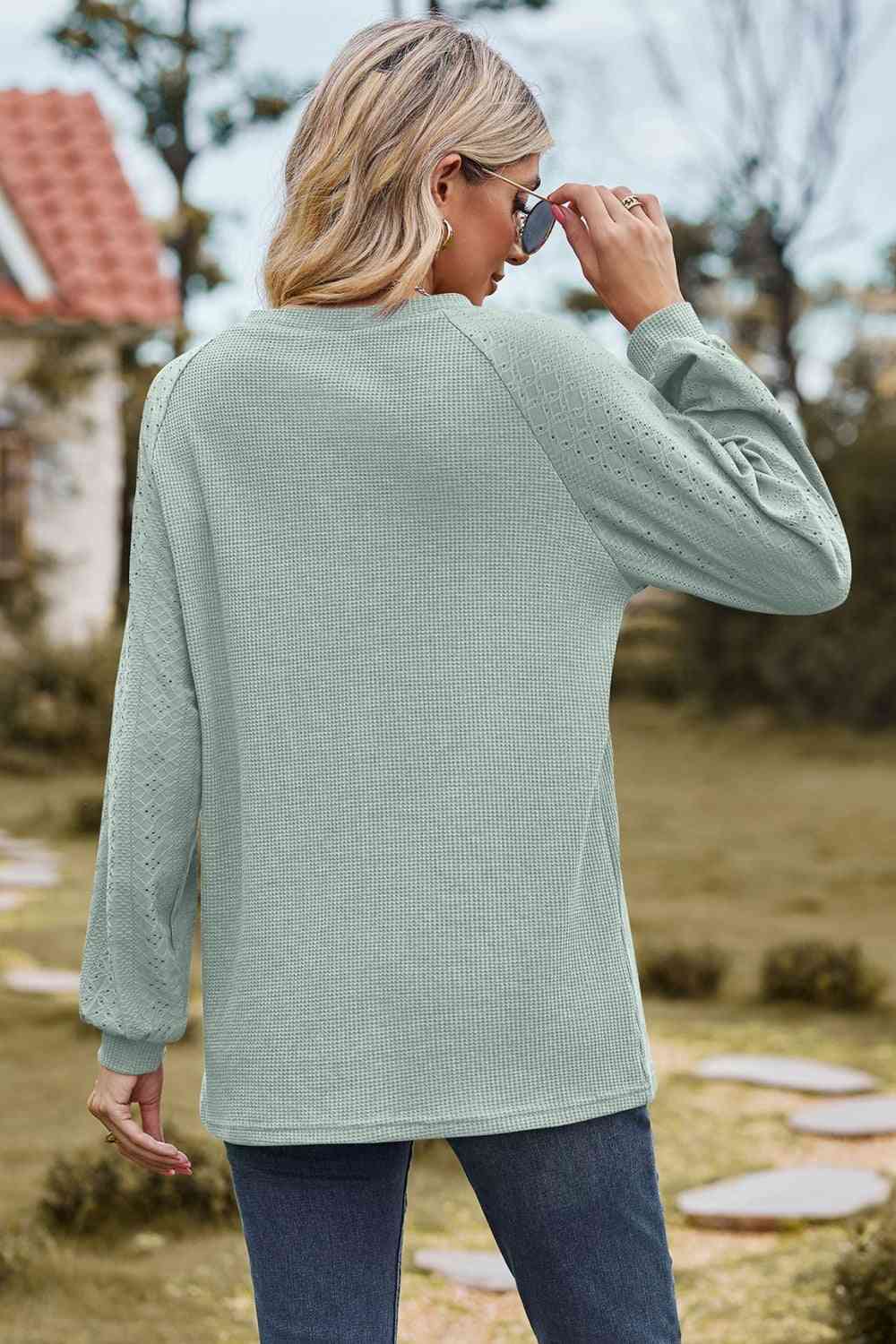 Round Neck Raglan Sleeve Sweatshirt - TRENDMELO