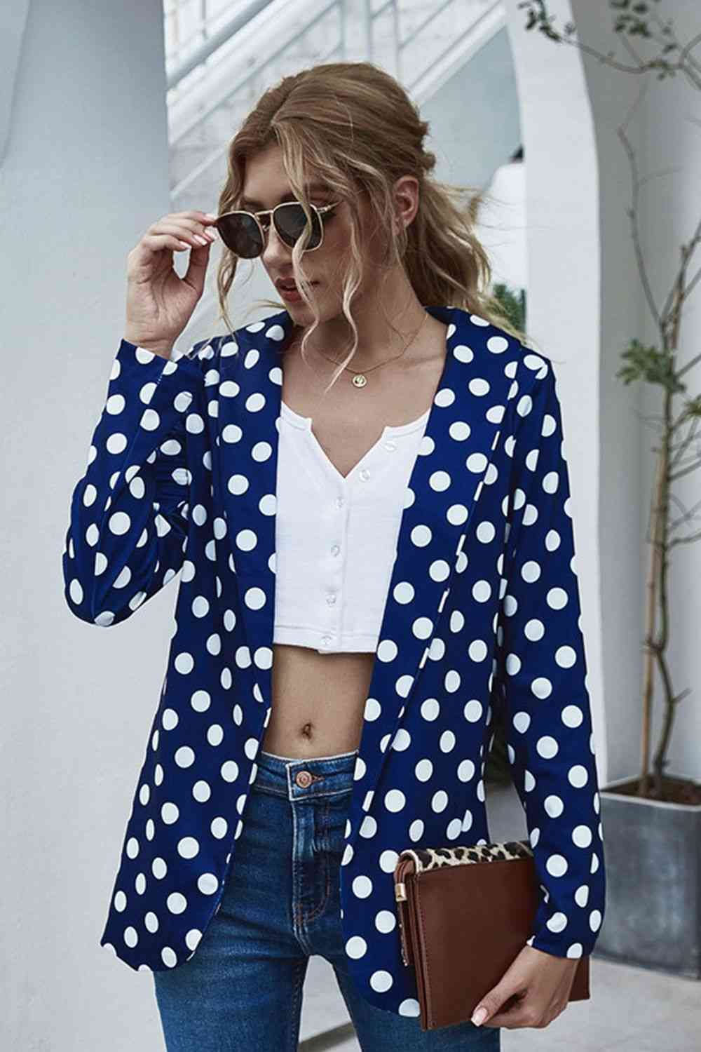 Polka Dot Long Sleeve Blazer - TRENDMELO