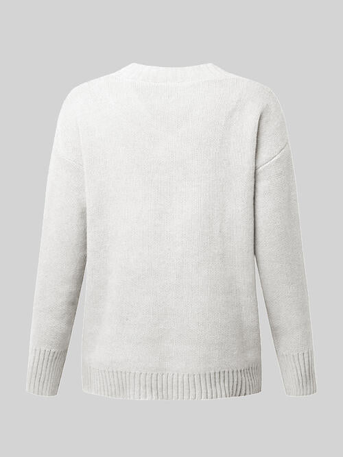 V-Neck Long Sleeve Knit Top - TRENDMELO