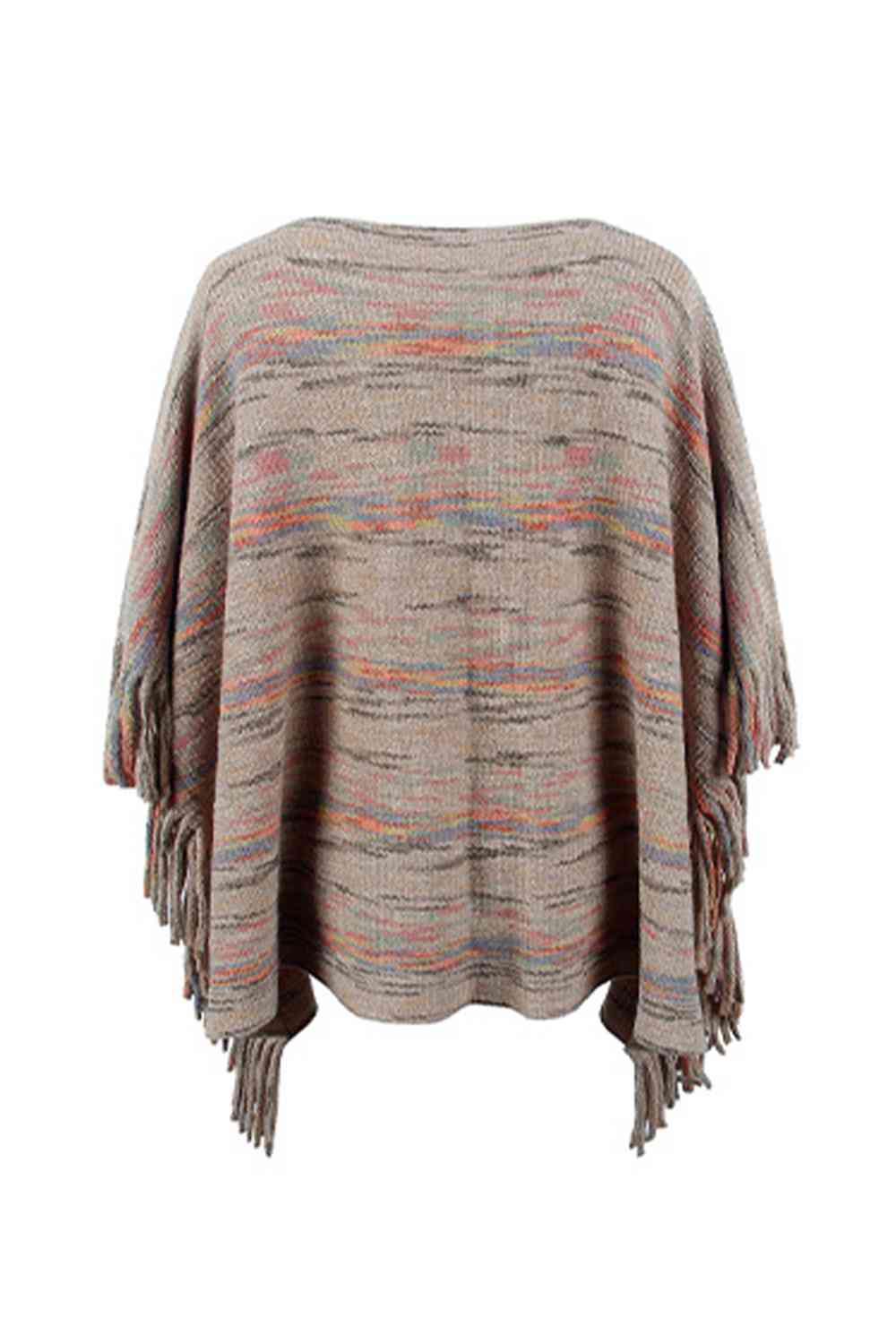 Round Neck Fringe Detail Sleeve Poncho - TRENDMELO