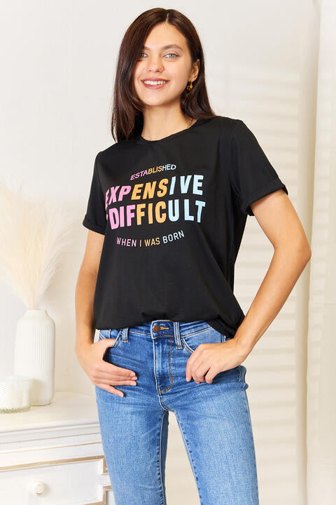 Simply Love Slogan Graphic Cuffed Sleeve T-Shirt - TRENDMELO