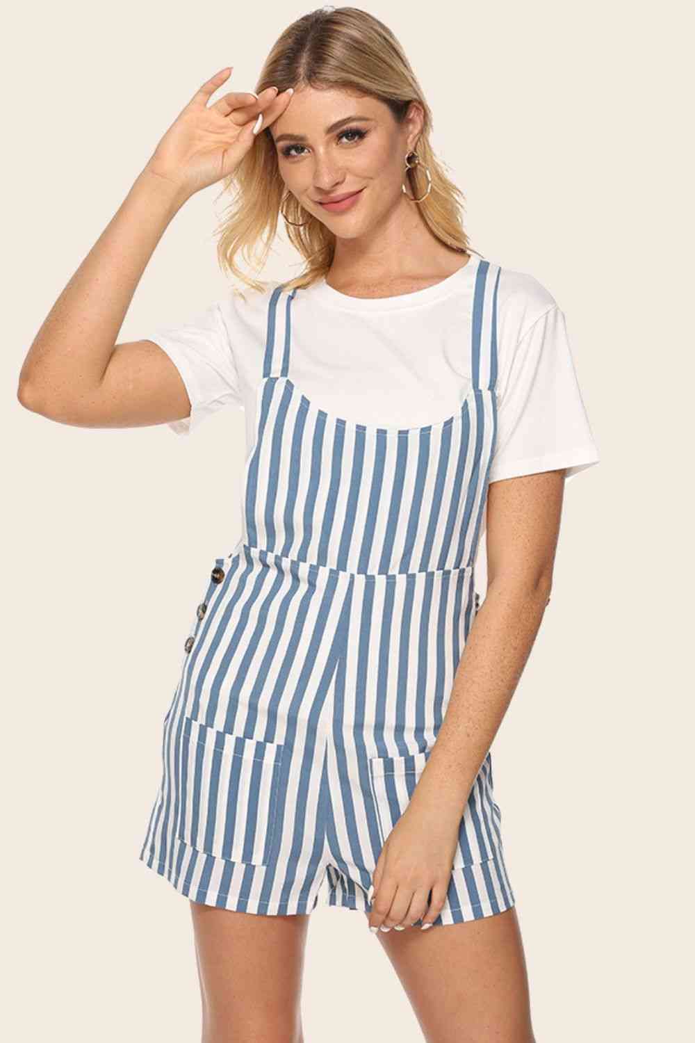 Striped Scoop Neck Romper - TRENDMELO