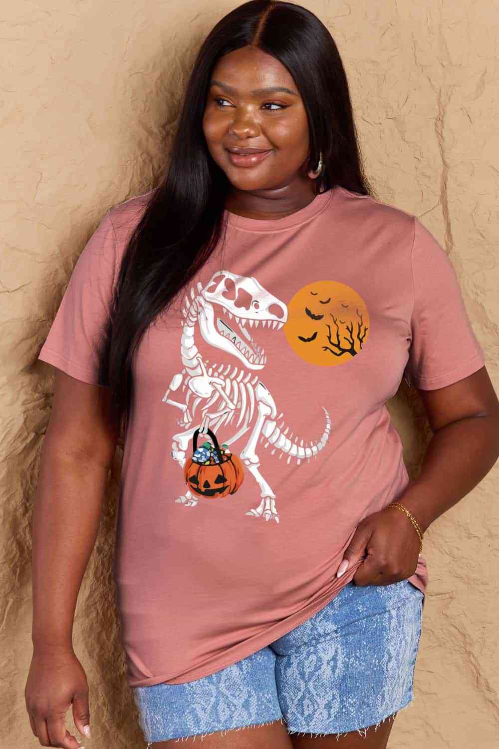 Simply Love Full Size Dinosaur Skeleton Graphic Cotton T-Shirt - TRENDMELO