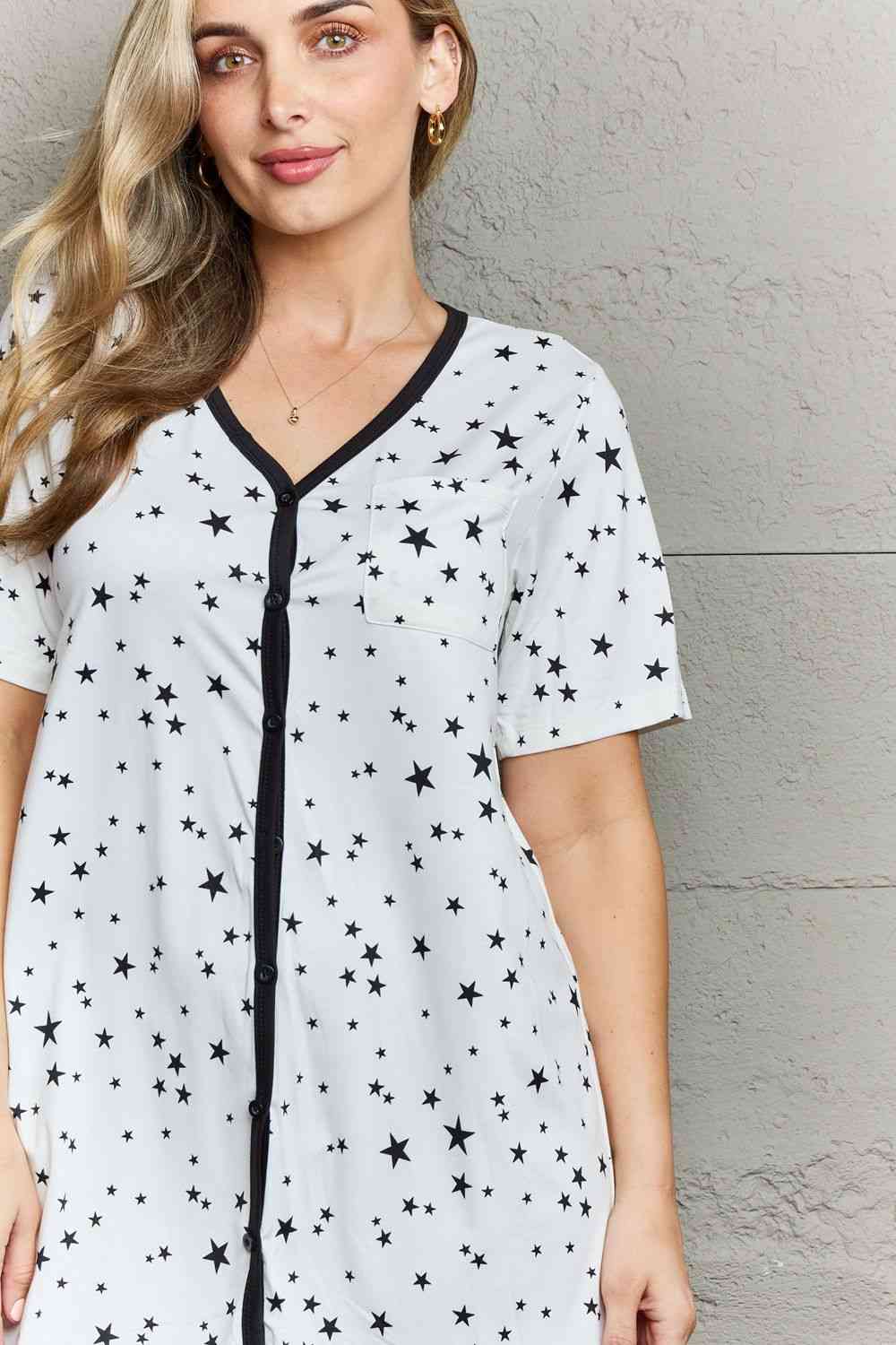 MOON NITE Quilted Quivers Button Down Sleepwear Dress - TRENDMELO