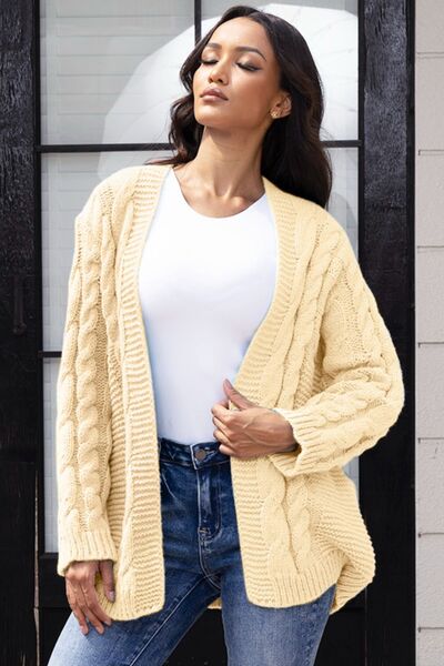 Open Front Cable-Knit Cardigan - TRENDMELO