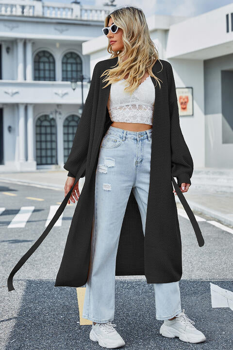 Tie Waist Longline Cardigan - TRENDMELO